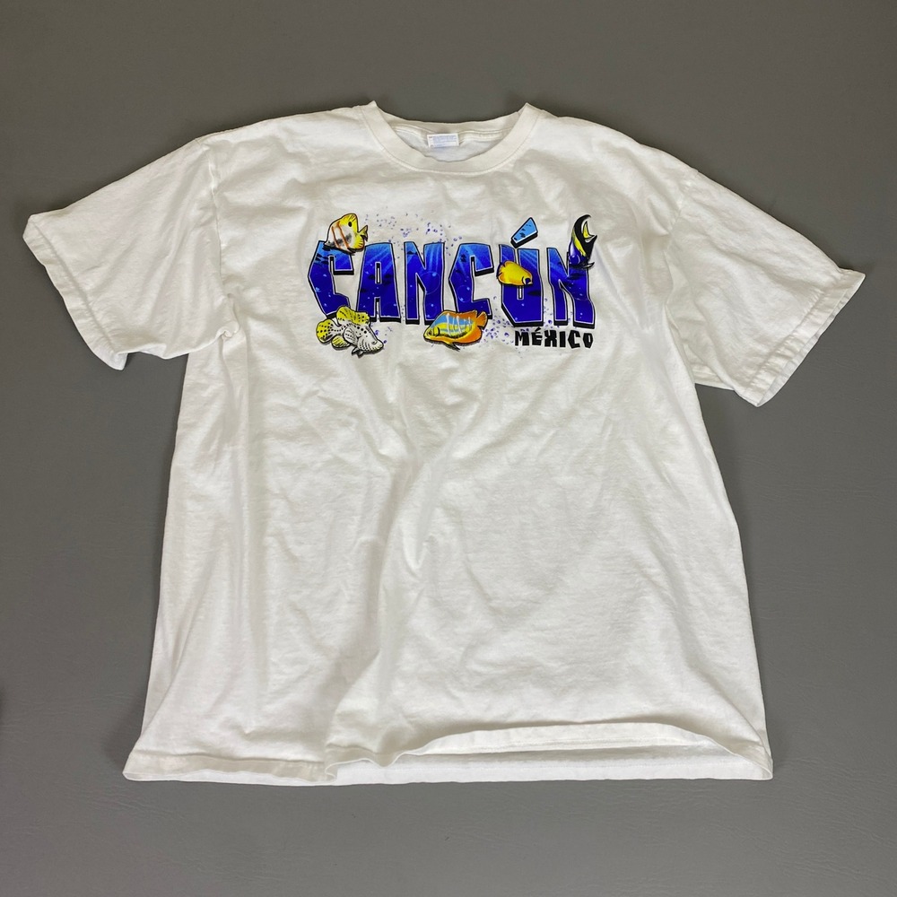 Cancun Mexico Graphic T Shirt Men's Size XL Yazbek Heavyweight Cotton White blue